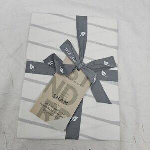 West Elm Linear Wave Sham White/ Fog Gray Organic‎ New NWT